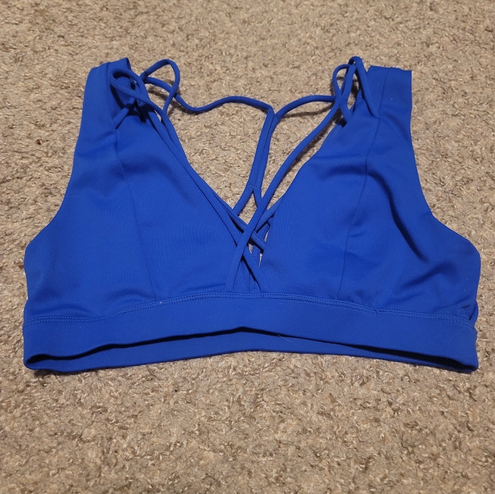 Carbon38 cable deep v plunge sports bra electric cobalt blue cage strappy small - Picture 3 of 5